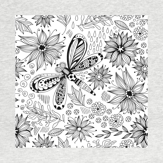 Dragonfly and flowers doodle by katerinamk